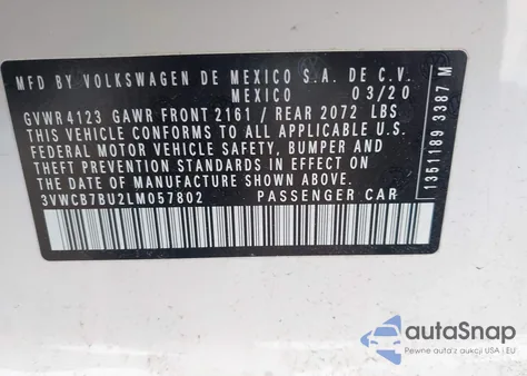 2020 Volkswagen Jetta 1.4T R-Line/1.4T S/1.4T Se из США, поврежденный, VIN 3VWCB7BU2LM057802